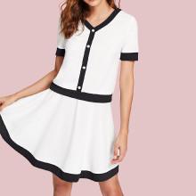 Shein Two Tone Pearl Button Top & Skirt Set