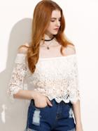 Shein White Crochet Overlay Off The Shoulder Blouse