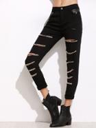 Shein Black Chain Embellished Ripped Pants