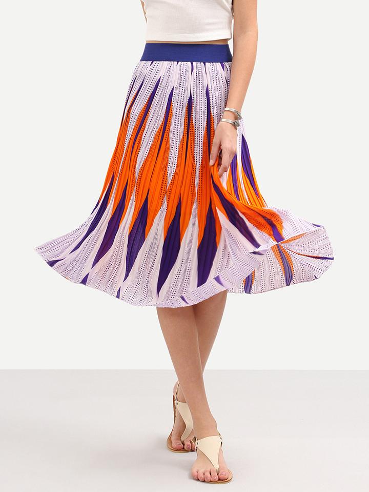 Shein Multicolor Geometric Print Midi Chiffon Skirt