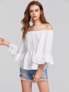 Shein Frill Trim Bardot Top With Faux Pearl Detail