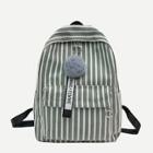 Shein Pom Pom Decor Striped Canvas Backpack