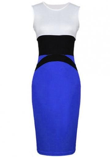 Rosewe Mature Color Blocking Round Neck Sleeveless Sheath Dress