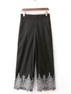 Shein Black Embroidery Zipper Straight Pants