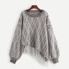 Shein Plus Fringe Detail Asymmetrical Metallic Sweater