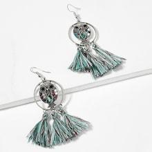 Shein Owl Tassel Hoop Drop Earrings
