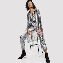Shein Plaid Belted Rain Coat