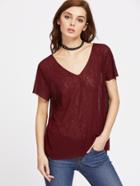 Shein V Neck Semi Sheer Paper Thin Tee