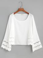 Shein White Crochet Insert Hollow Out Scallop Blouse