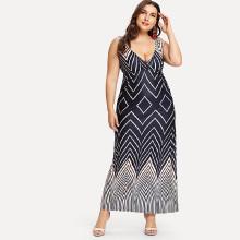Shein Plus Chevron Striped Print Plunging Dress