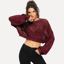 Shein Drop Shoulder Eyelet Crop Jumper Without Bra