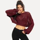 Shein Drop Shoulder Eyelet Crop Jumper Without Bra
