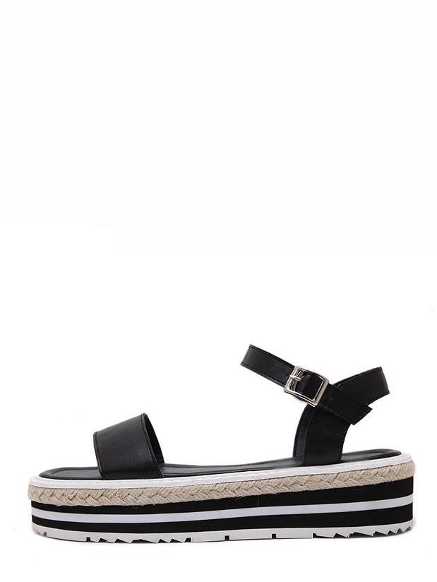 Shein Black Open Toe Ankle Strap Espadrille Sandals