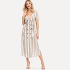 Shein Double Breasted Belted Striped Dress