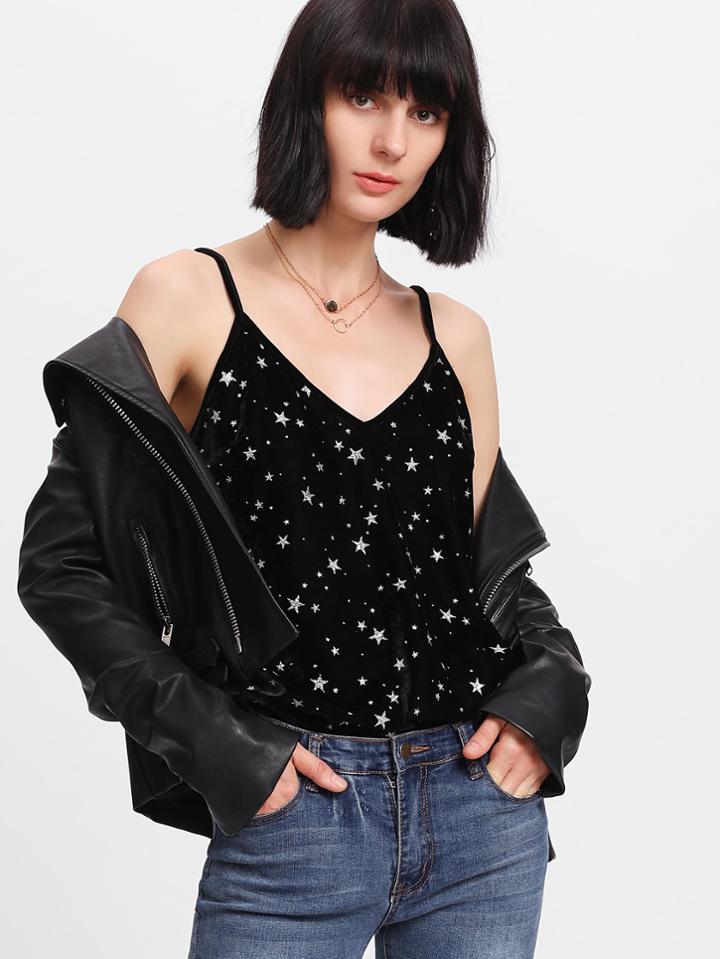 Shein Glitter Star Velvet Cami Top