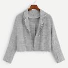 Shein Notched Collar Frayed Tweed Coat