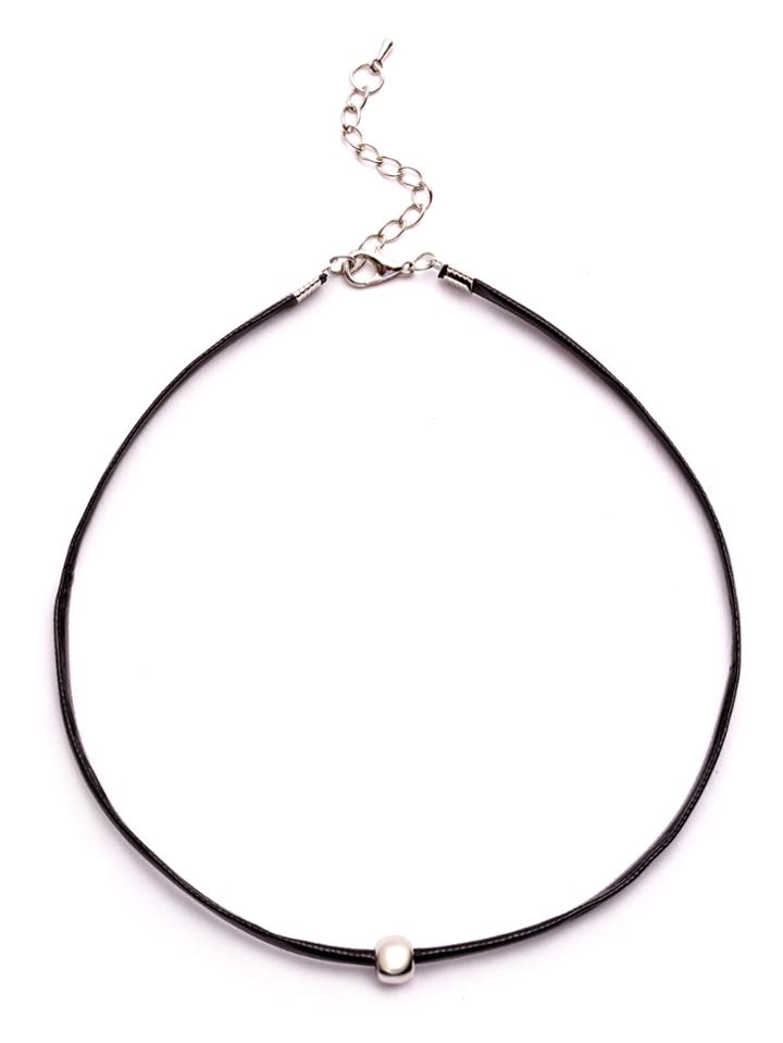 Shein Black Faux Leather Metal Bead Choker Necklace