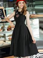 Shein Black Round Neck Sleeveless Beading Jacquard Dress