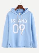 Shein Letter Print Slit Side Hooded T-shirt