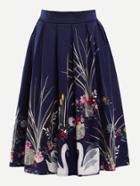 Shein Floral Print Zip Up Pleated Skirt