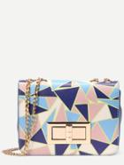 Shein Geometric Print Turnlock Crossbody Bag With Chain Strap