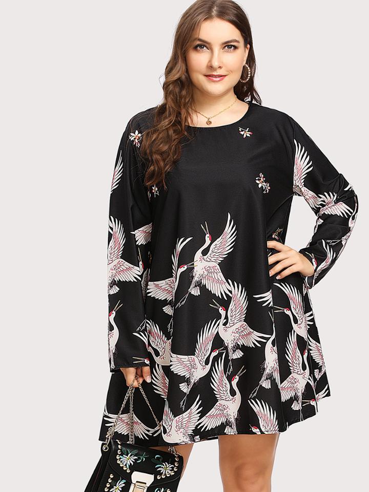 Shein Allover Crane Print Dress