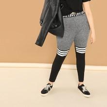 Shein Plus Color Block Letter And Striped Leggings