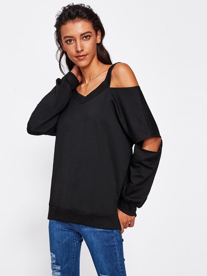 Shein Open Shoulder Cut Out Elbow Sweatshirt