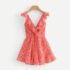 Shein Calico Print Ruffle Trim Knot Back Romper