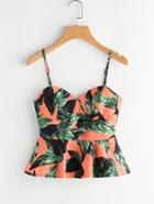 Shein Palm Leaf Print Peplum Bustier Cami Top