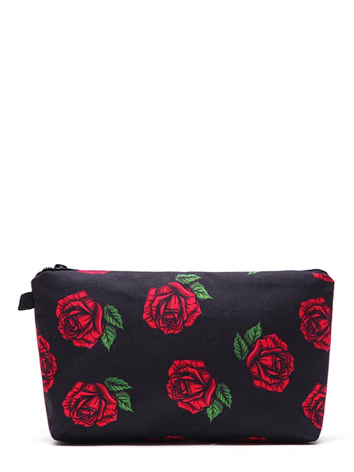 Shein Rose Flower Print Makeup Bag