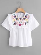 Shein Embroidery Frill Detail Blouse