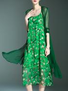 Shein Green Floral Shift Two-piece Dress