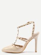 Shein Apricot Studded T-strap Pointed Toe High Heel Sandals
