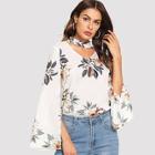 Shein Cut V Neck Floral Print Top