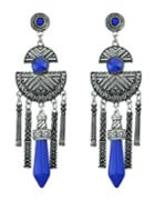 Shein Vintage Design Imitation Gemstone Blue Hanging Stud Long Earrings