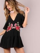 Shein Floral Patch Frill Romper Black