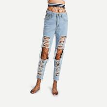 Shein Striped Trim Fishnet Stockings