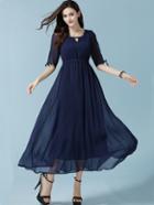 Shein Navy Open Shoulder Keyhole Chiffon Dress