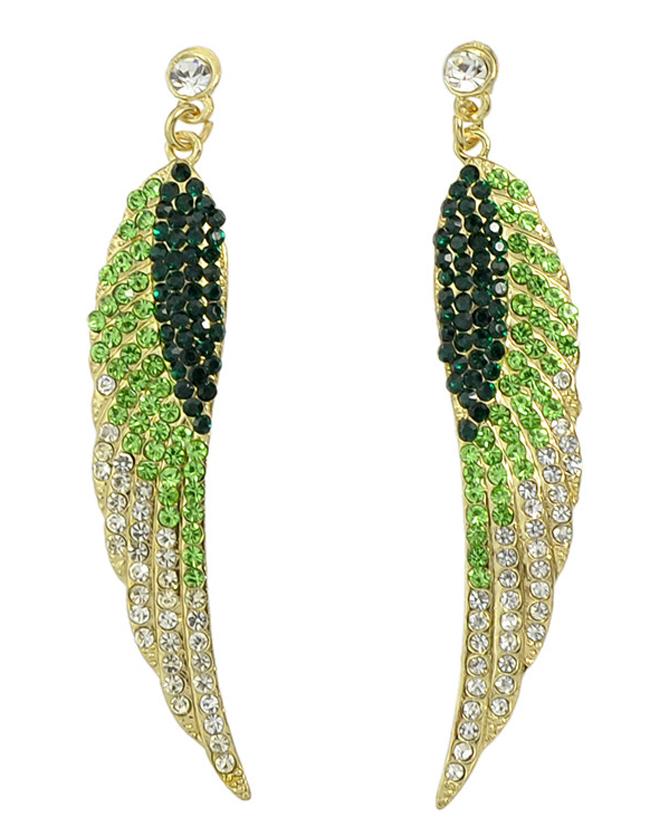 Shein Green Rhinestone Wing Shape Earrings