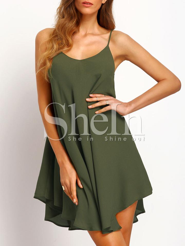 Shein Army Green Asymmetrical Criss Cross Back Spaghetti Strap Sundress