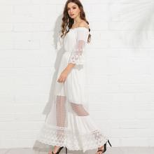 Shein Mesh Panel Bell Sleeve Bardot Dress