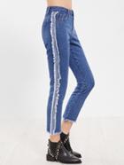 Shein Blue Frayed Sideseam And Hem Crop Jeans