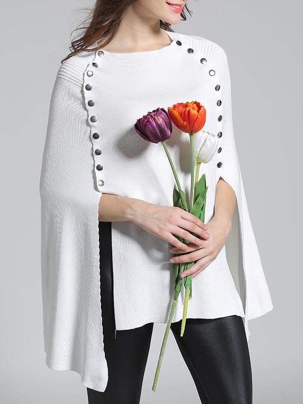 Shein White Crew Neck Knit Cape Blouse
