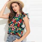 Shein Ruffle Armhole Tropical Top