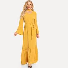 Shein Choker Neck Belted Flounce Dress