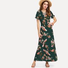Shein V Neckline Self Tie Waist Floral Print Dress