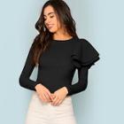Shein Zip Back Ruffle One Sleeve Tee