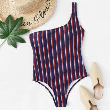 Shein One Shoulder Striped Swimsuit