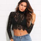 Shein Zip Back Eyelash Lace Crop Top